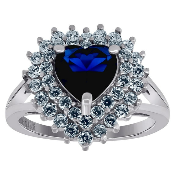 925 Sterling Silver Womens Royal Blue Cubic Zirconia Love Heart Ring Size 6 15.1x14.4mm Wide Statement Ring for Women