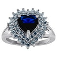 thumbnail image 1 of 925 Sterling Silver Womens Royal Blue Cubic Zirconia Love Heart Ring Size 9 15.1x14.4mm Wide Statement Ring for Women, 1 of 2