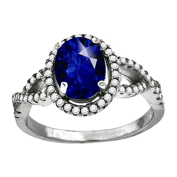 925 Sterling Silver Womens Royal Blue Oval Cubic Zirconia Fancy Ring Size 8 12.2x10.7mm W Ring for Women
