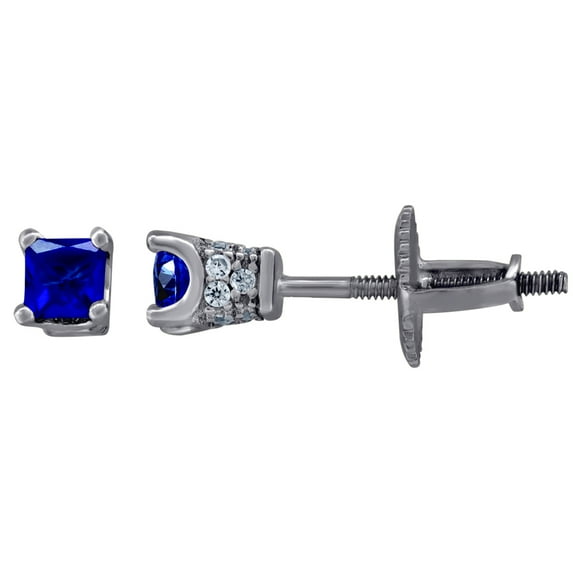 925 Sterling Silver Womens Royal Blue Princess Cut Cubic Zirconia 3mm Square Classic Studs Earrings Stud Earring for Wom