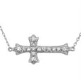 thumbnail image 1 of 925 Sterling Silver Womens Sideways Religious Cross White CZ Pendant Necklace, 1 of 3