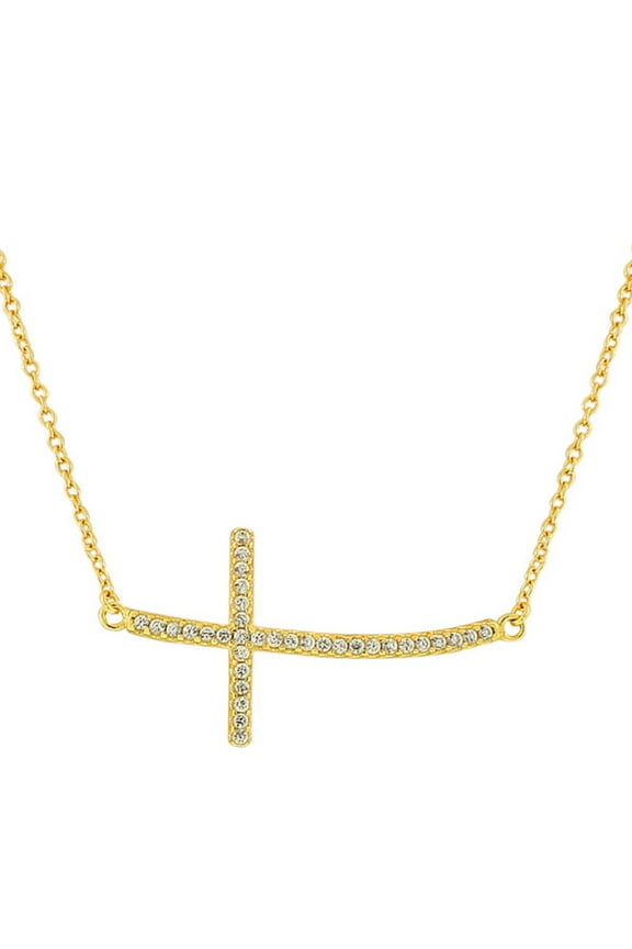 925 Sterling Silver Womens Sideways Religious Cross White CZ Pendant Necklace