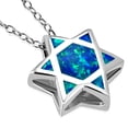 thumbnail image 1 of 925 Sterling Silver Womens Simulated Opal Blue Star of David Pendant Necklace, 1 of 4