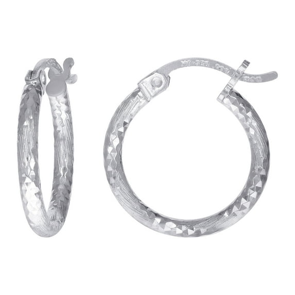 925 Sterling Silver Womens Sparkle-Cut 2mm X 12mm Hoop Earrings Hoop Earring for Women - 1.3 Grams
