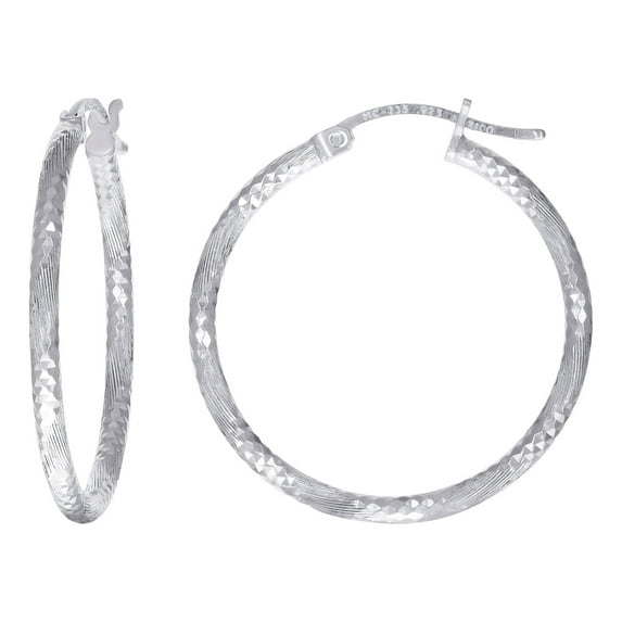 925 Sterling Silver Womens Sparkle-Cut 2mm X 25mm Hoop Earrings Hoop Earring for Women - 2.4 Grams