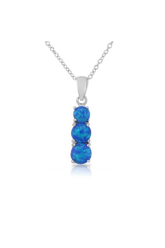 925 Sterling Silver Womens Three-Stone Teardrop Blue Turquoise-Tone Simulated Opal Pendant Necklace