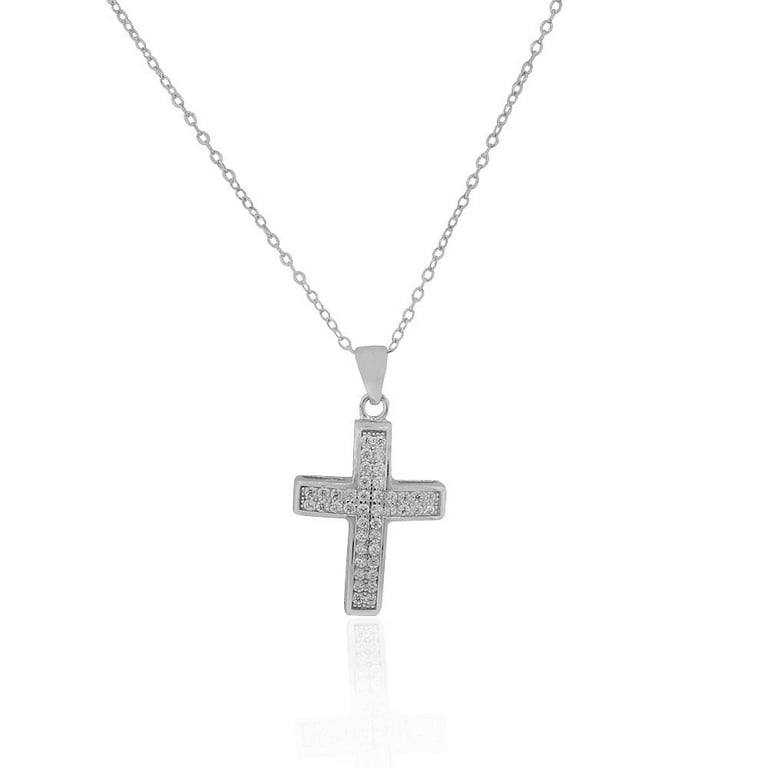 925 Sterling Silver Womens White CZ Classic Cross Religious