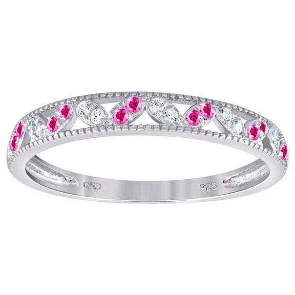 925 Sterling Silver Womens White Pink Cubic Zirconia Semi Eternity Stackable Wedding Band Ring Size Eternity Ring for Wo