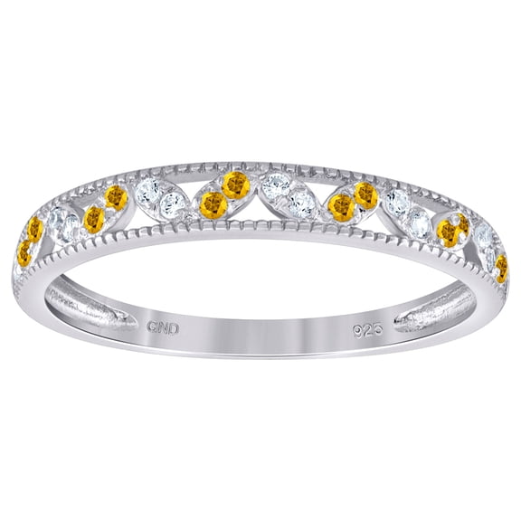 925 Sterling Silver Womens White Yellow Cubic Zirconia Semi Eternity Stackable Wedding Band Ring Siz Eternity Ring for W