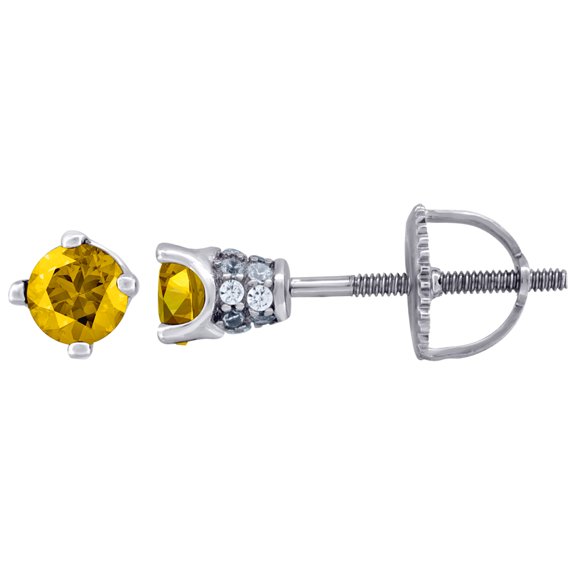 925 Sterling Silver Womens Yellow Cubic Zirconia 4mm Round Classic Studs Earrings Stud Earring for Women