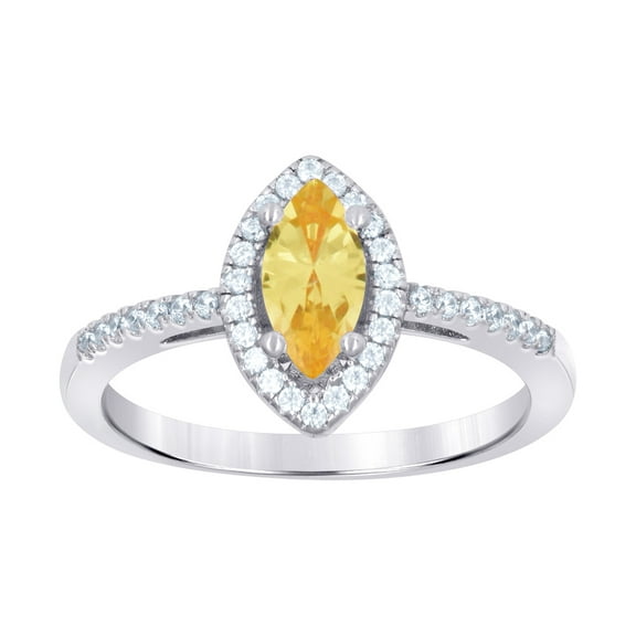 925 Sterling Silver Womens Yellow Marquise Cubic Zirconia Fashion Ring Size 9 11.3x1.7mm Ring for Women
