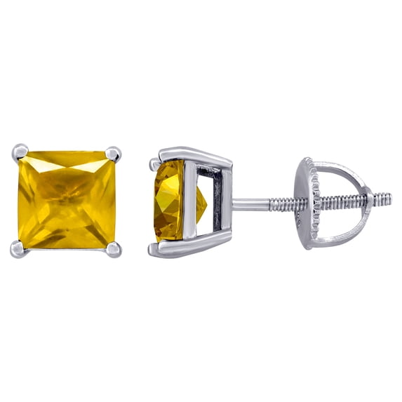 925 Sterling Silver Womens Yellow Princess Cut Cubic Zirconia 6mm Square Classic Studs Earrings Stud Earring for Women
