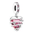thumbnail image 1 of 925 Sterling Silver Wrapped Silver Wire Pink Crystal Heart Dangle Charm for Bracelet Charms Bangle Pendant Jewelry, 1 of 3