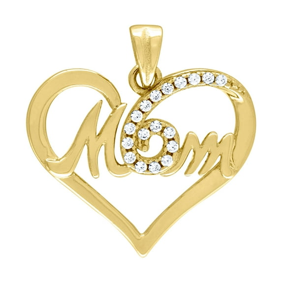 925 Sterling Silver Yellow Cubic Zirconia Mom Love Heart 1.76gm Womens Charm Pendant Necklace Pendant for Women