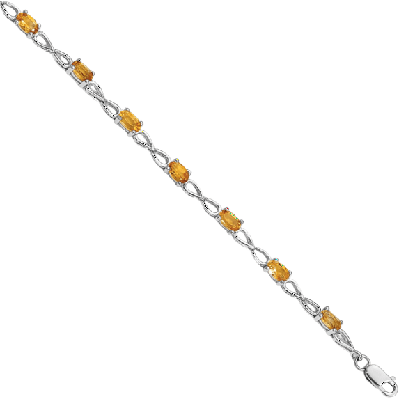 925 Sterling Silver Yellow Orange Citrine Chain Tennis Charm Bracelet