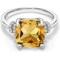 thumbnail image 1 of 925 Sterling Silver Yellow Citrine Engagement Ring For Women (3.51 Cttw, Cushion Cut 10MM, Gemstone Birthstone,, 1 of 2