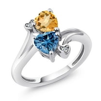 Gem Stone King 925 Sterling Silver Yellow Citrine Persian Blue Moissanite and White Lab Grown Diamond Ring for Women (1.48 Cttw, Heart Shape 6MM, Gemstone November Birthstone, Size 7)