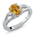 thumbnail image 1 of 925 Sterling Silver Yellow Citrine and White Lab Grown Diamond 3 Stone Engagement Ring for Women | 1.33 Cttw | Oval Checkerboard 8X6MM | Round 2MM | Gemstone November Birthstone | Size 6, 1 of 4