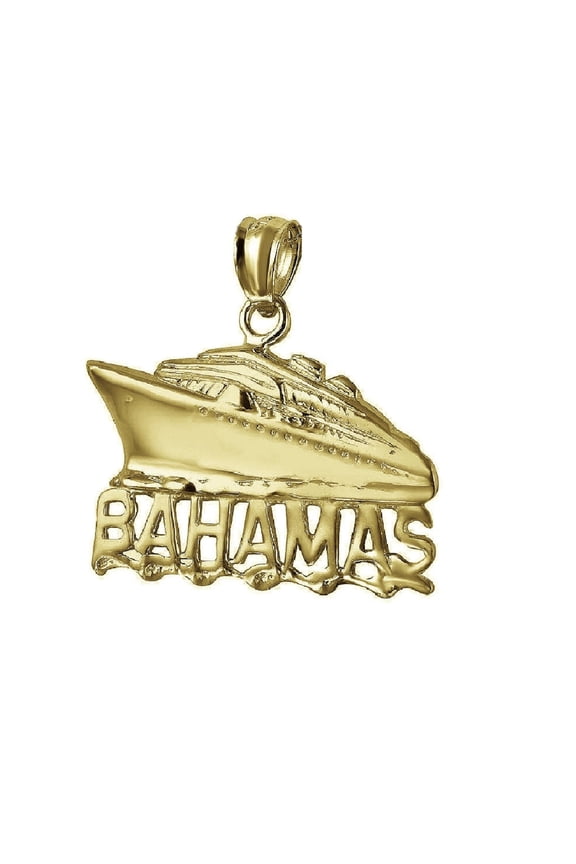 925 Sterling Silver Yellow Gold Plated 1mm Cable Chain Necklace w/ Bahamas Cruise Ship Pendant Charm