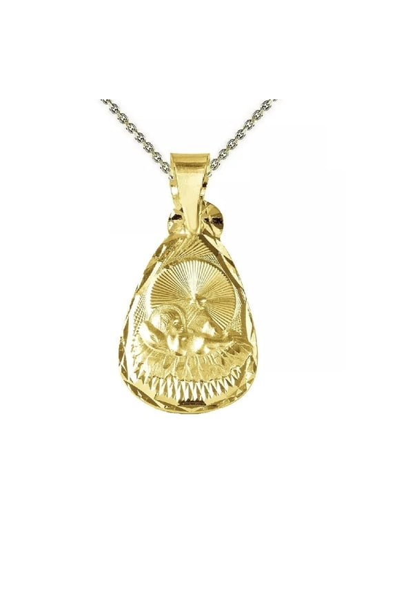 925 Sterling Silver Yellow Gold Plated 1mm Cable Chain Necklace w/ Baptism Teardrop Shape Pendant Charm