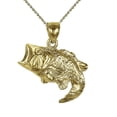 thumbnail image 1 of 925 Sterling Silver Yellow Gold Plated 1mm Cable Chain Necklace w/ Bass Fish Pendant Charm, 1 of 4