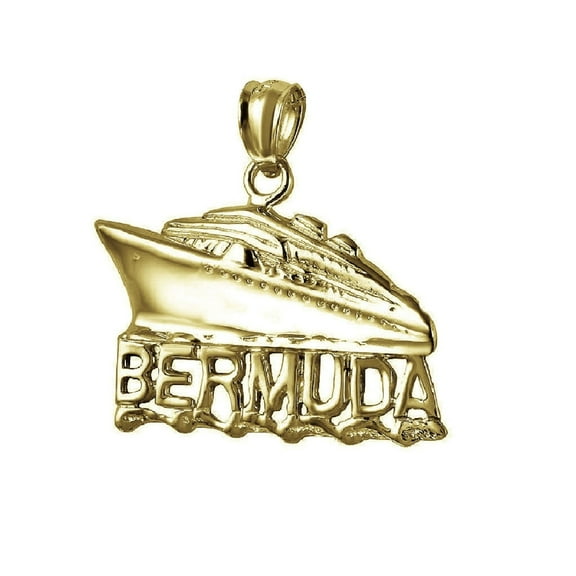 925 Sterling Silver Yellow Gold Plated 1mm Cable Chain Necklace w/ Bermuda Cruise Ship Pendant Charm