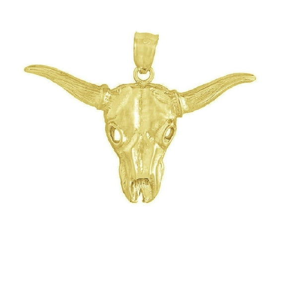 925 Sterling Silver Yellow Gold Plated 1mm Cable Chain Necklace w/ Bull Skull Pendant Charm
