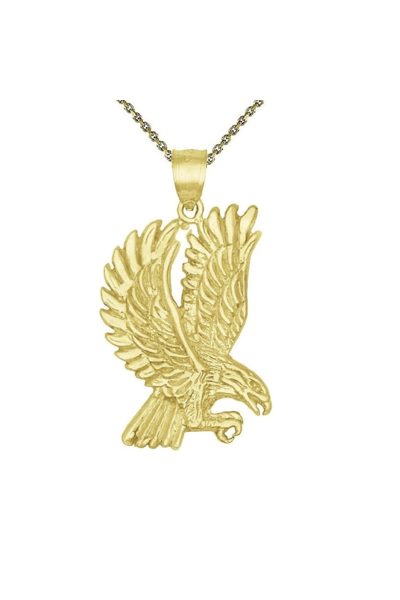 925 Sterling Silver Yellow Gold Plated 1mm Cable Chain Necklace w/ Flying Eagle Pendant Charm
