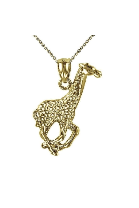 925 Sterling Silver Yellow Gold Plated 1mm Cable Chain Necklace w/ Giraffe Pendant Charm