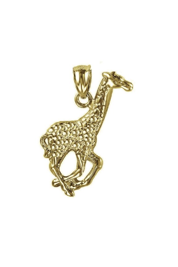 925 Sterling Silver Yellow Gold Plated 1mm Cable Chain Necklace w/ Giraffe Pendant Charm
