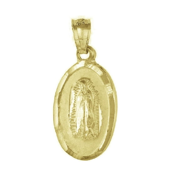 925 Sterling Silver Yellow Gold Plated 1mm Cable Chain Necklace w/ Guadalupe & Sacred Heart of Jesus 2-sided Pendant Charm
