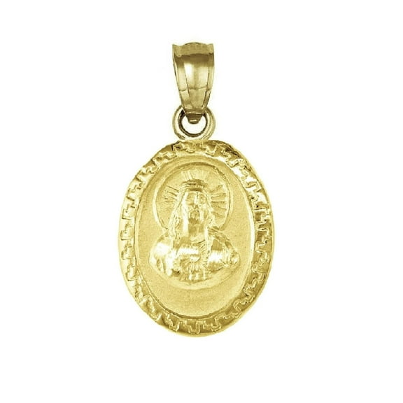 925 Sterling Silver Yellow Gold Plated 1mm Cable Chain Necklace w/ Guadalupe & Sacred Heart of Jesus 2-sided Pendant Charm