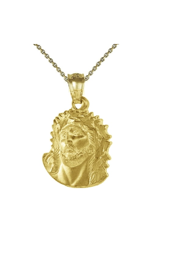 925 Sterling Silver Yellow Gold Plated 1mm Cable Chain Necklace w/ Holy Face of Jesus Crown of Thorns Pendant Charm