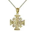 thumbnail image 1 of 925 Sterling Silver Yellow Gold Plated 1mm Cable Chain Necklace w/ Jerusalem Cross Pendant Charm, 1 of 5
