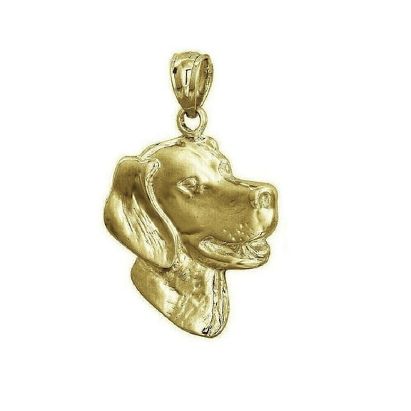 925 Sterling Silver Yellow Gold Plated 1mm Cable Chain Necklace w/ Labrador Dog Head Pendant Charm