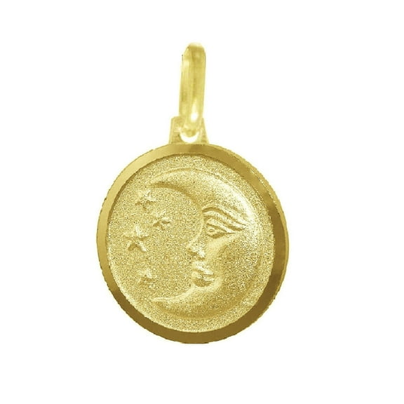 925 Sterling Silver Yellow Gold Plated 1mm Cable Chain Necklace w/ Moon & Star Pendant Charm