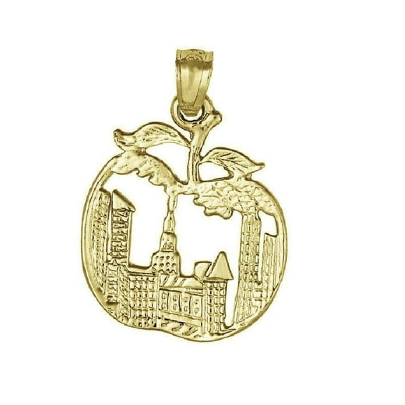 925 Sterling Silver Yellow Gold Plated 1mm Cable Chain Necklace w/ New York Big Apple Pendant Charm