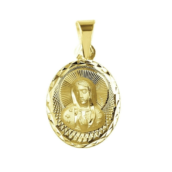 925 Sterling Silver Yellow Gold Plated 1mm Cable Chain Necklace w/ Our Lady of Guadalupe Oval-Shaped Pendant Charm