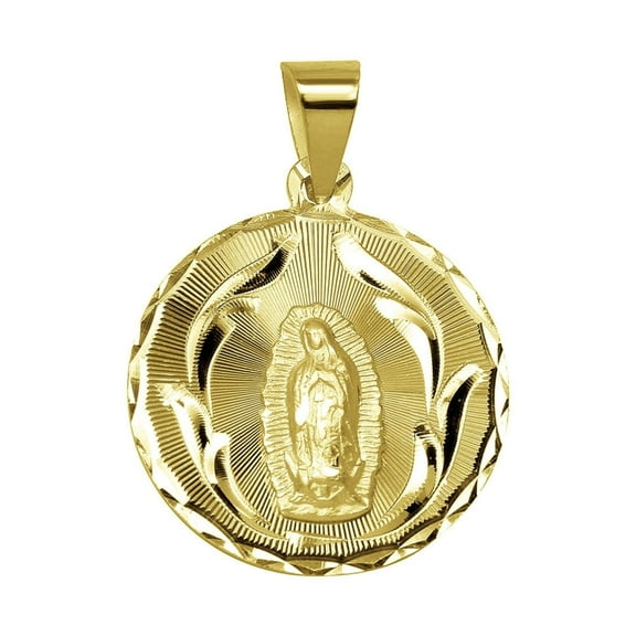 925 Sterling Silver Yellow Gold Plated 1mm Cable Chain Necklace w/ Our Lady of Guadalupe Pendant