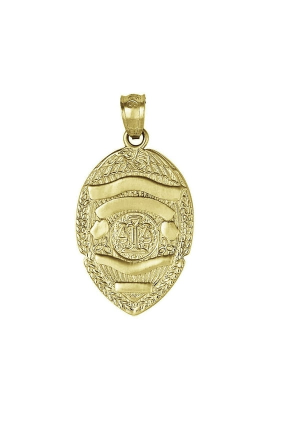 925 Sterling Silver Yellow Gold Plated 1mm Cable Chain Necklace w/ Police Badge Pendant