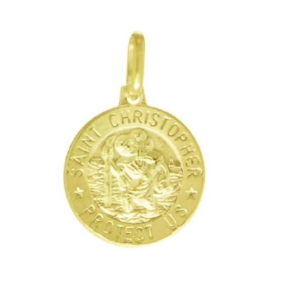 925 Sterling Silver Yellow Gold Plated 1mm Cable Chain Necklace w/ Saint Christopher Protect Us Pendant Charm