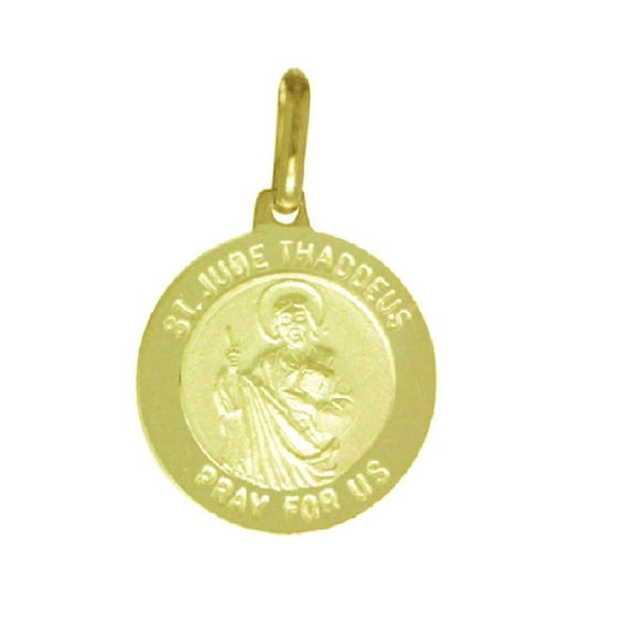 925 Sterling Silver Yellow Gold Plated 1mm Cable Chain Necklace w/ Saint Jude Thaddeus Pray For Us Round-Shaped Pendant Charm