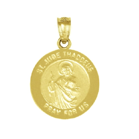 925 Sterling Silver Yellow Gold Plated 1mm Cable Chain Necklace w/ Saint Jude Thaddeus Pray For Us Round-Shaped Pendant Charm