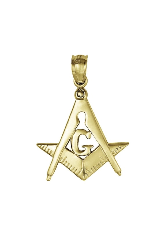 925 Sterling Silver Yellow Gold Plated 1mm Cable Chain Necklace w/ Square & Compass Masonic Symbol Pendant
