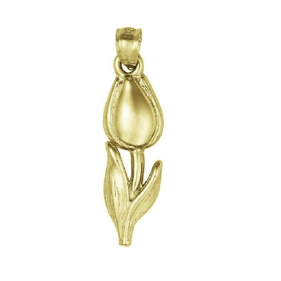 925 Sterling Silver Yellow Gold Plated 1mm Cable Chain Necklace w/ TULIP FLOWER Pendant