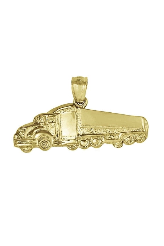 925 Sterling Silver Yellow Gold Plated 1mm Cable Chain Necklace w/ Trailer Truck Pendant Charm