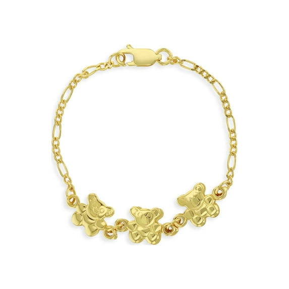 925 Sterling Silver Yellow Gold Plated Bear Charm Bracelet For Baby Girls 5"