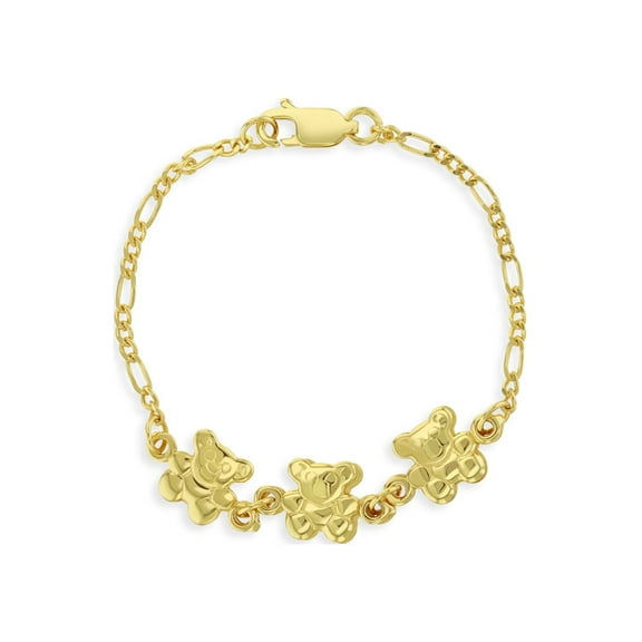 925 Sterling Silver Yellow Gold Plated Bear Charm Bracelet For Baby Girls 5"
