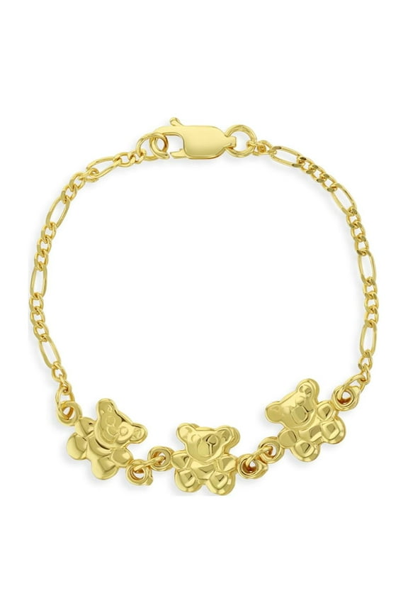 925 Sterling Silver Yellow Gold Plated Bear Charm Bracelet For Baby Girls 5"
