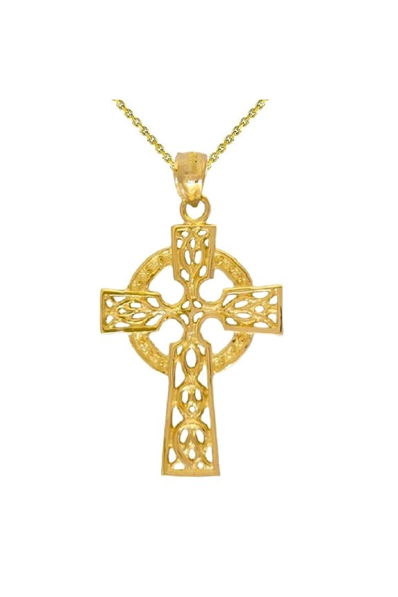925 Sterling Silver Yellow Gold Plated Necklace w/ Celtic Cross Pendant Charm